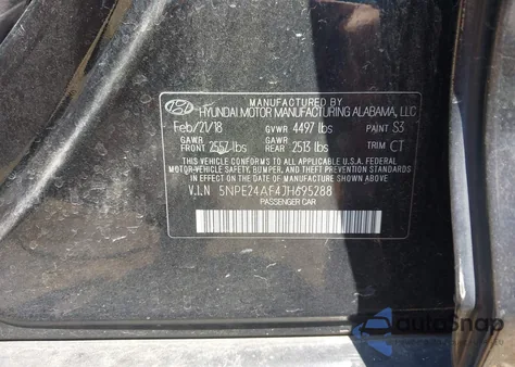 2018 Hyundai Sonata Se from USA, damaged, VIN 5NPE24AF4JH695288